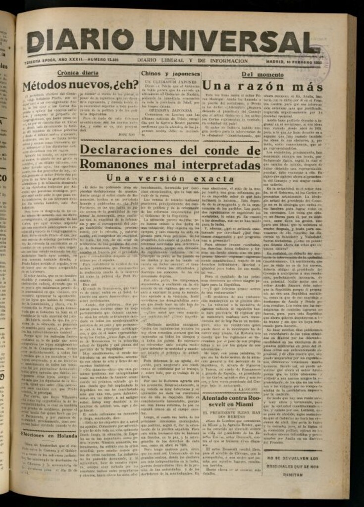 Miniatura de Diario Universal del 16 de febrero de 1933