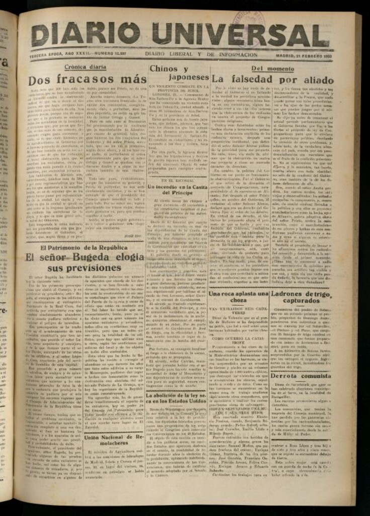 Miniatura de Diario Universal del 21 de febrero de 1933