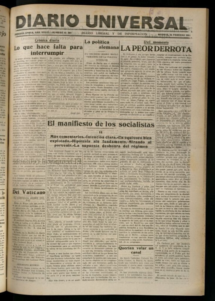 Miniatura de Diario Universal del 25 de febrero de 1933