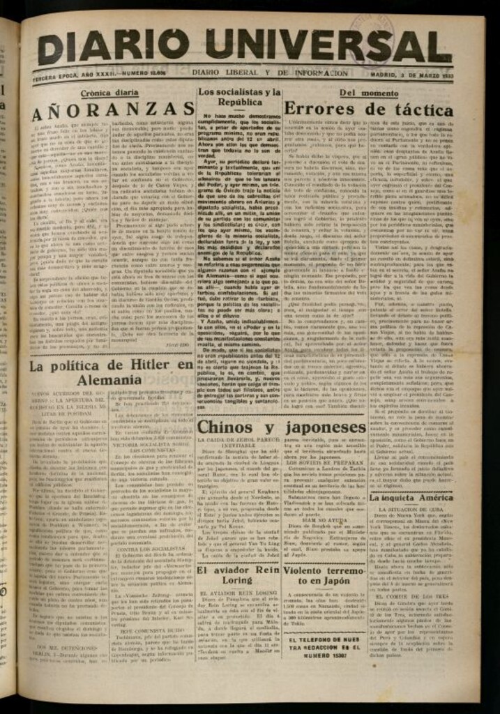 Miniatura de Diario Universal del 3 de marzo de 1933