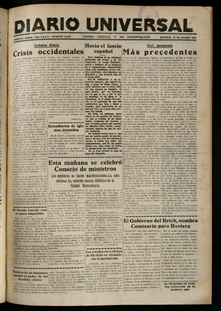 Miniatura de Diario Universal del 10 de marzo de 1933
