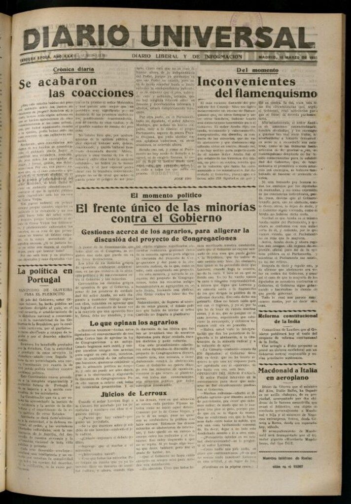 Miniatura de Diario Universal del 18 de marzo de 1933
