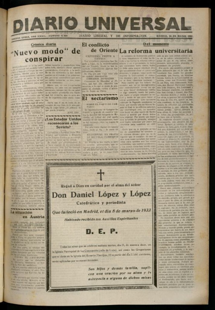 Miniatura de Diario Universal del 20 de marzo de 1933