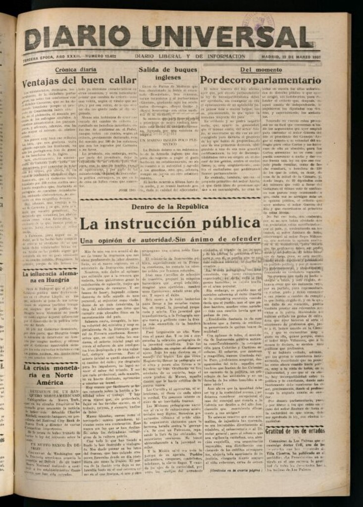 Miniatura de Diario Universal del 22 de marzo de 1933
