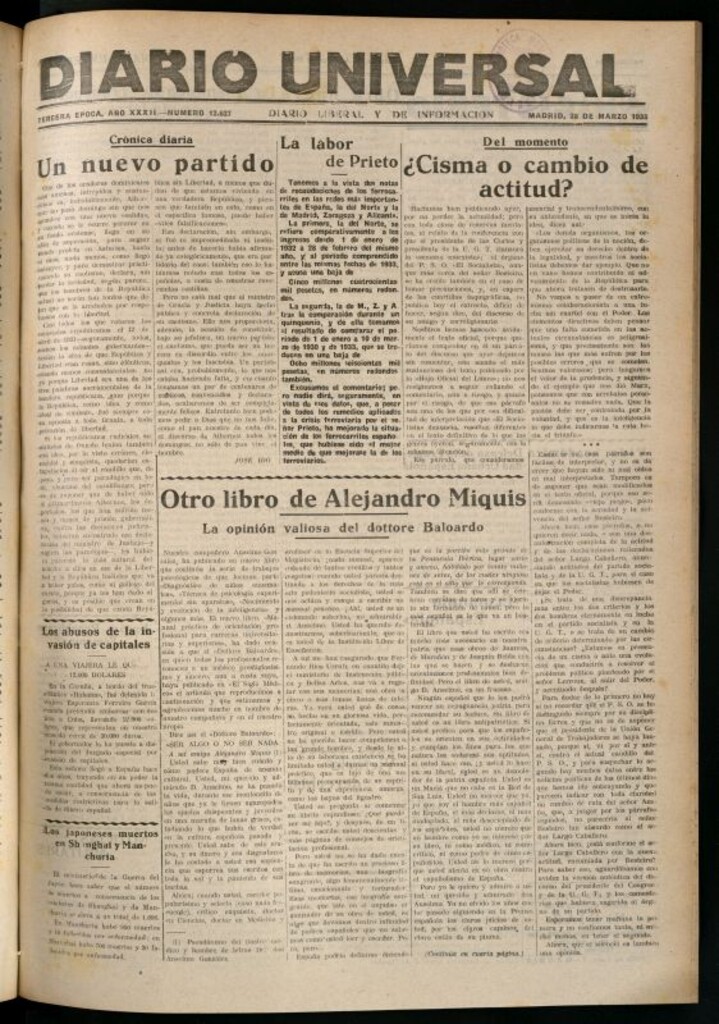 Miniatura de Diario Universal del 28 de marzo de 1933