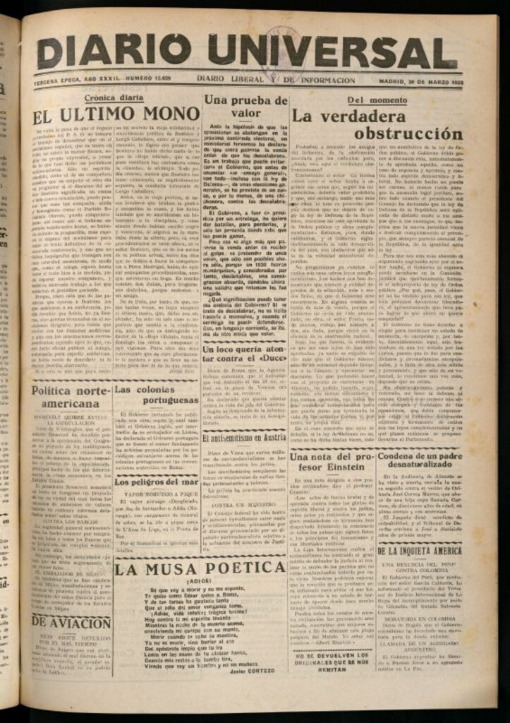 Miniatura de Diario Universal del 30 de marzo de 1933