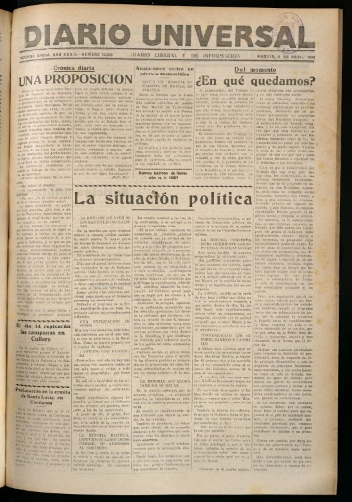 Miniatura de Diario Universal del 6 de abril de 1933