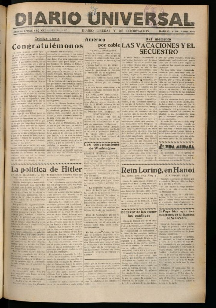Miniatura de Diario Universal del 8 de abril de 1933