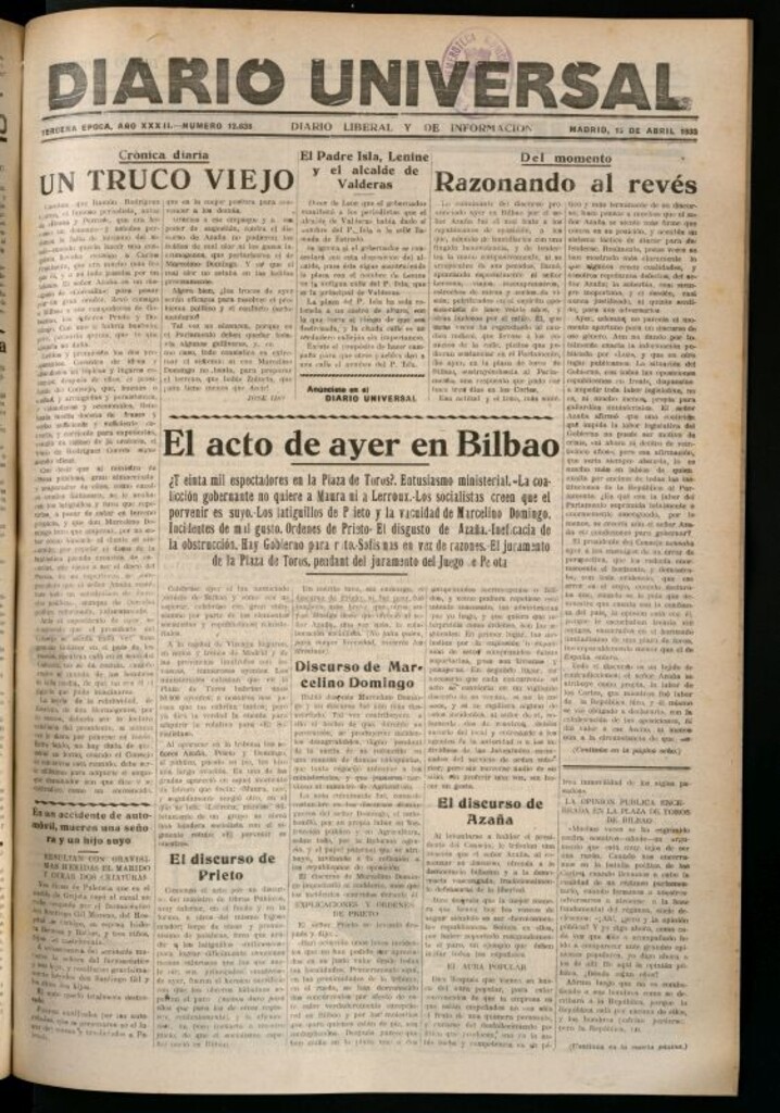 Miniatura de Diario Universal del 10 de abril de 1933