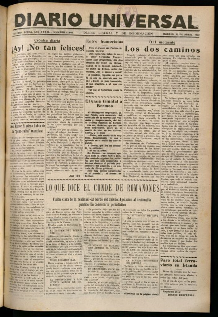 Miniatura de Diario Universal del 12 de abril de 1933