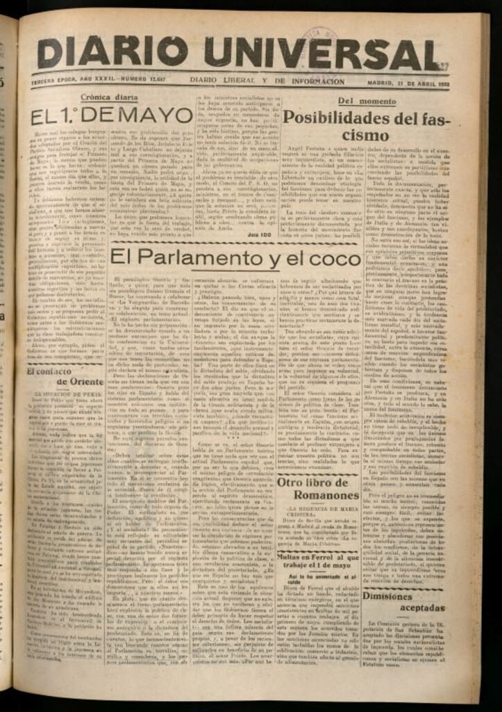 Miniatura de Diario Universal del 21 de abril de 1933