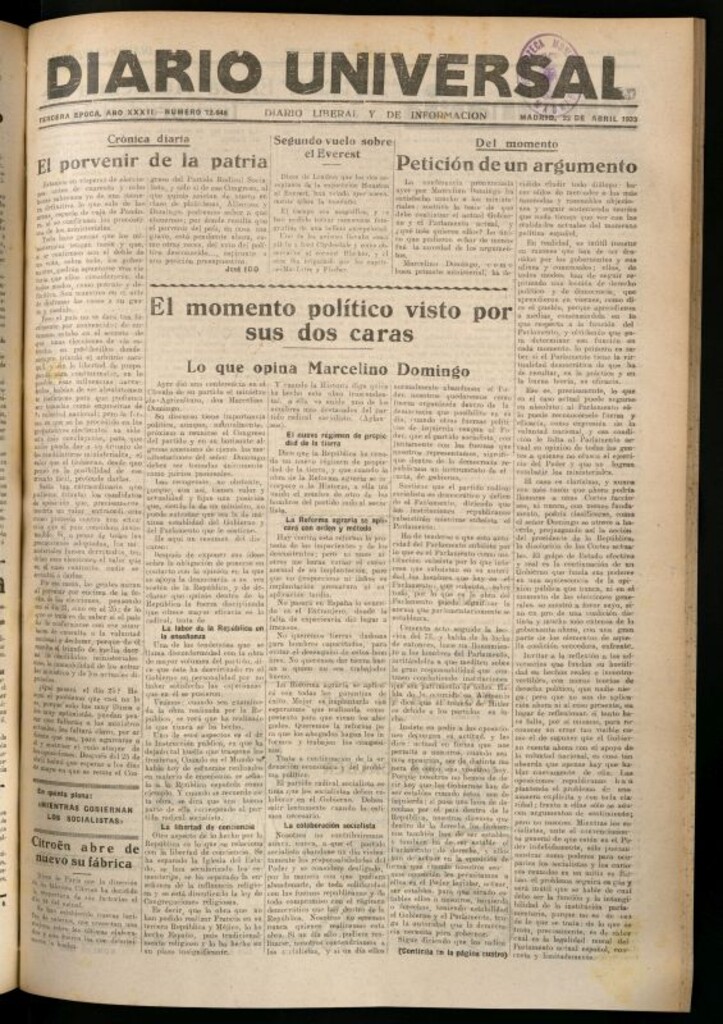 Miniatura de Diario Universal del 22 de abril de 1933