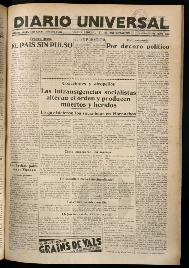 Miniatura de Diario Universal del 25 de abril de 1933