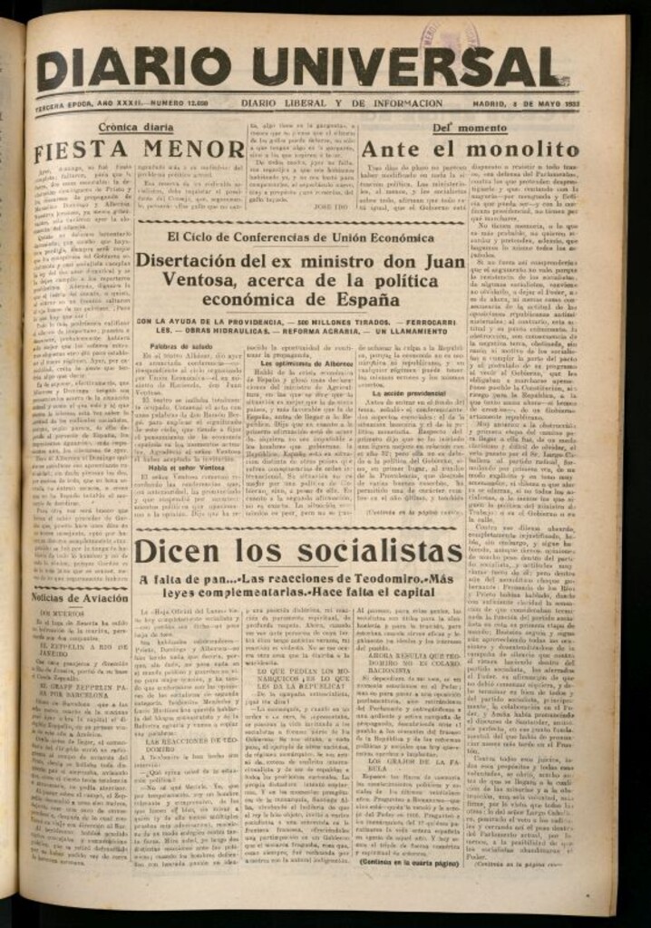Miniatura de Diario Universal del 8 de mayo de 1933