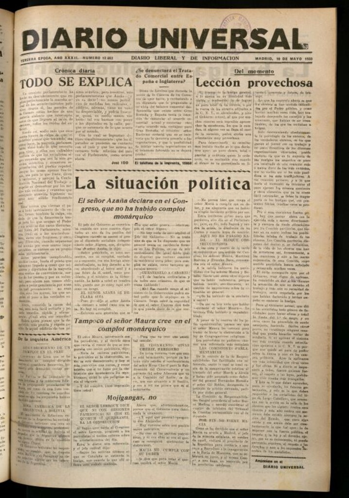 Miniatura de Diario Universal del 10 de mayo de 1933