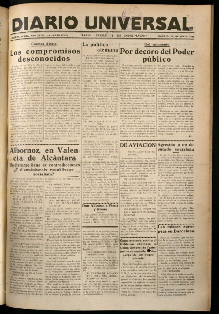 Miniatura de Diario Universal del 22 de mayo de 1933