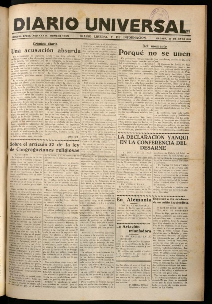 Miniatura de Diario Universal del 23 de mayo de 1933