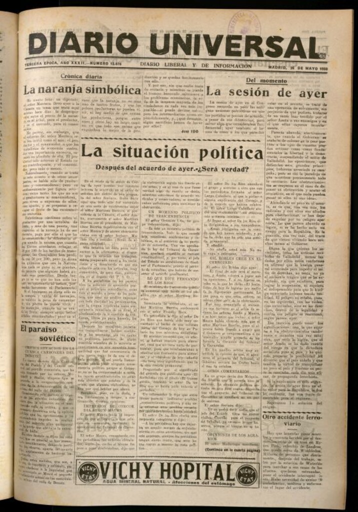 Miniatura de Diario Universal del 26 de mayo de 1933