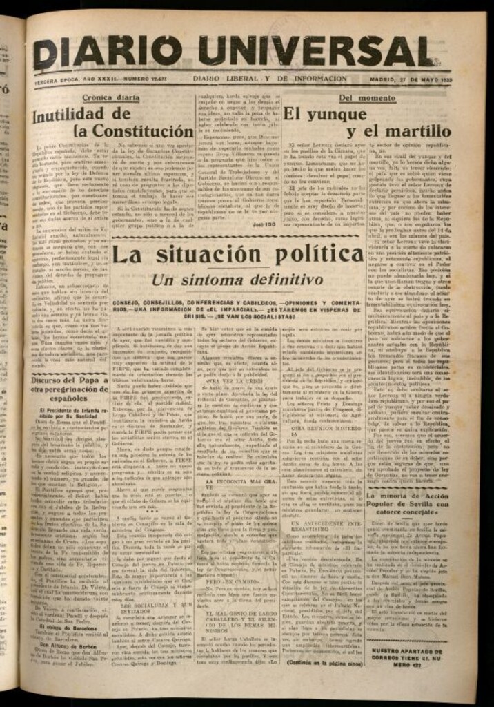 Miniatura de Diario Universal del 27 de mayo de 1933