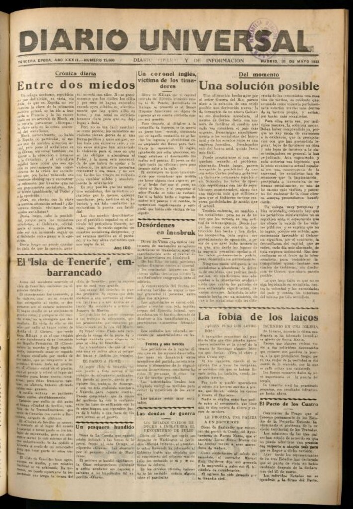 Miniatura de Diario Universal del 31 de mayo de 1933
