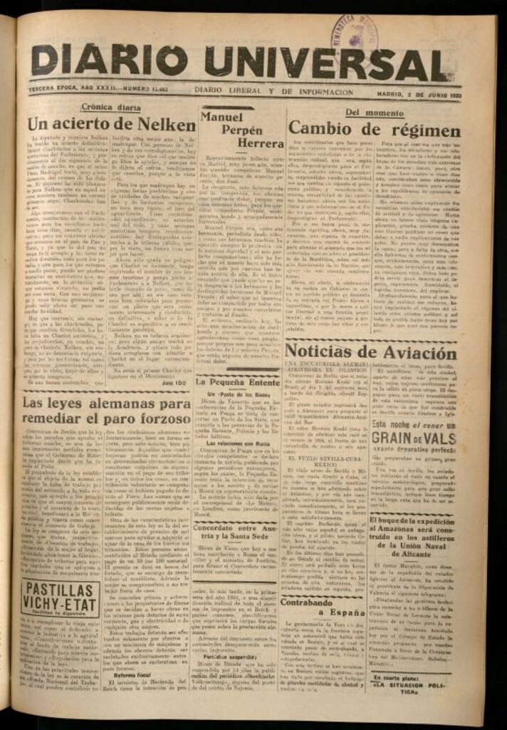 Miniatura de Diario Universal del 2 de junio de 1933