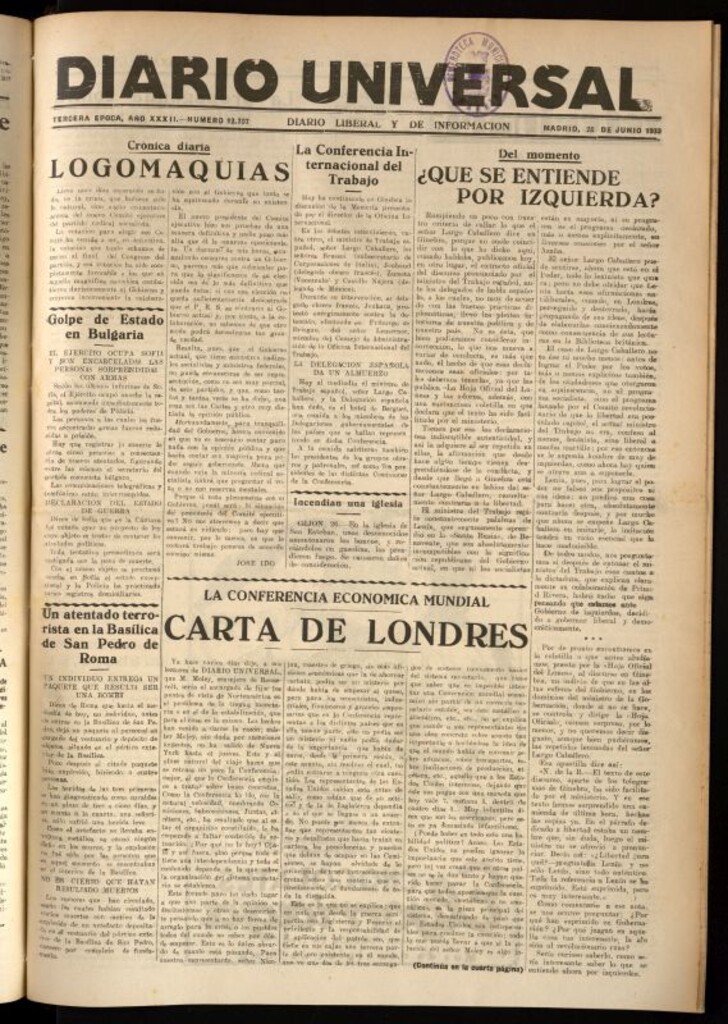 Miniatura de Diario Universal del 26 de junio de 1933
