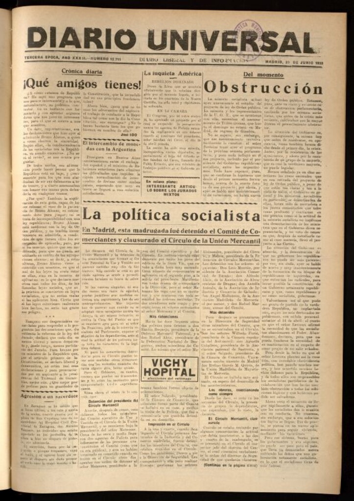 Miniatura de Diario Universal del 30 de junio de 1933