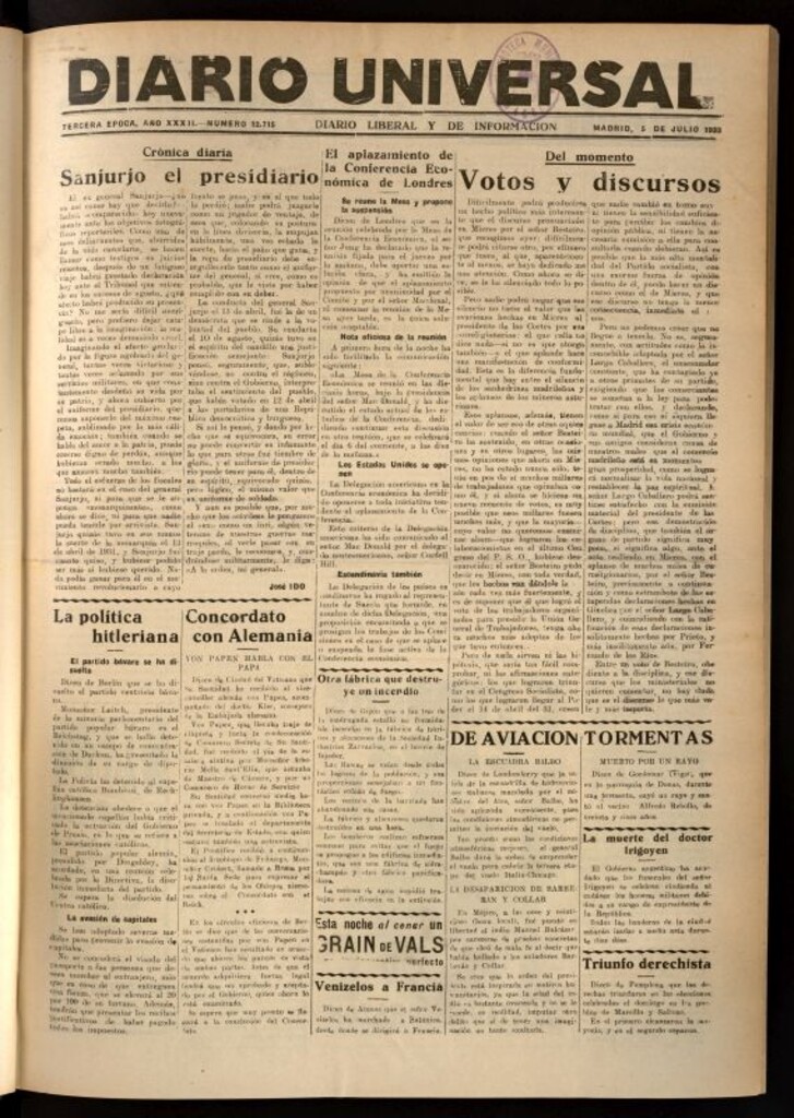 Miniatura de Diario Universal del 5 de julio de 1933