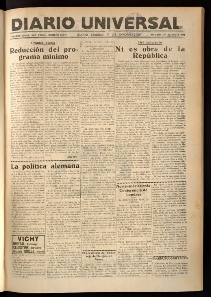 Miniatura de Diario Universal del 10 de julio de 1933
