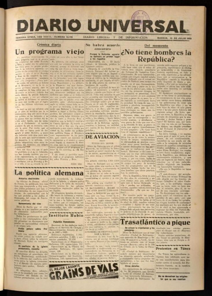 Miniatura de Diario Universal del 13 de julio de 1933