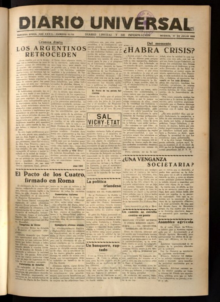Miniatura de Diario Universal del 17 de julio de 1933