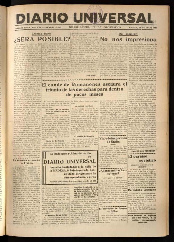 Miniatura de Diario Universal del 28 de julio de 1933