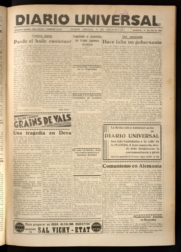 Miniatura de Diario Universal del 31 de julio de 1933