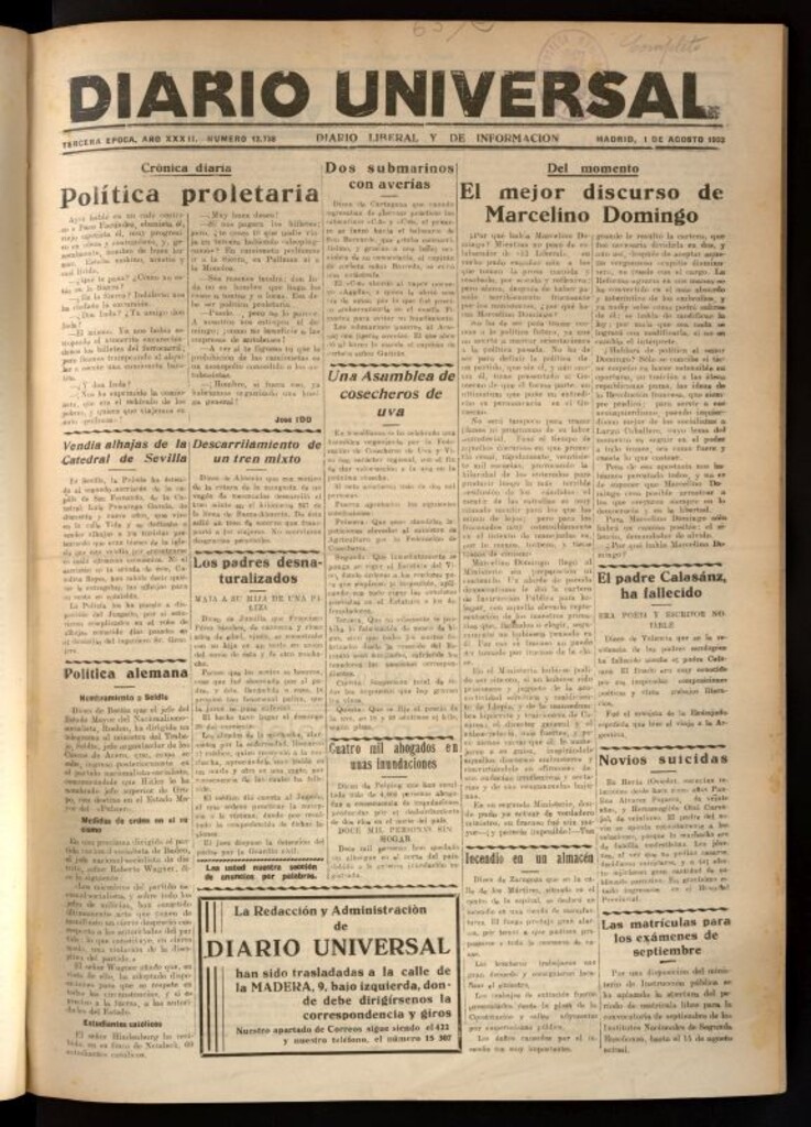 Miniatura de Diario Universal del 1 de agosto de 1933