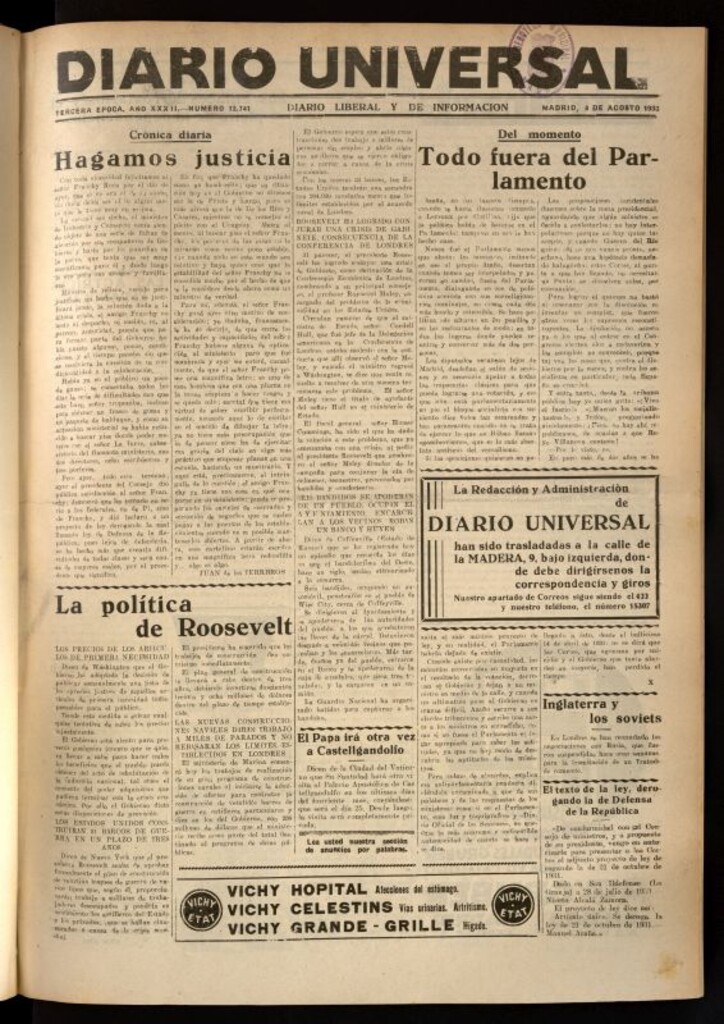 Miniatura de Diario Universal del 4 de agosto de 1933