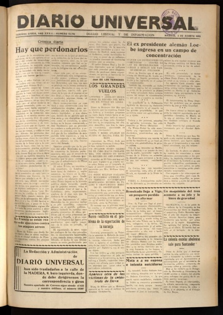 Miniatura de Diario Universal del 5 de agosto de 1933