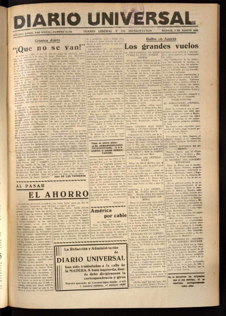 Miniatura de Diario Universal del 9 de agosto de 1933