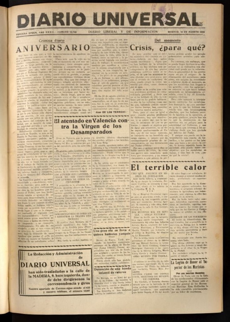 Miniatura de Diario Universal del 10 de agosto de 1933