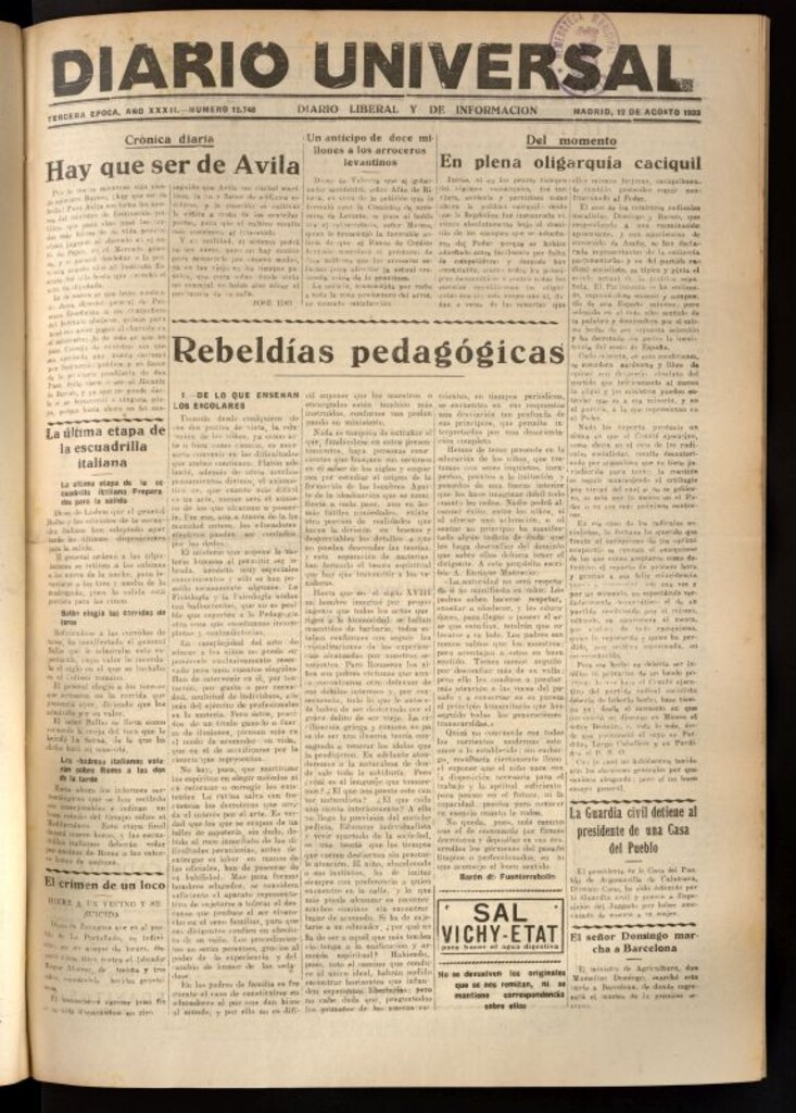 Miniatura de Diario Universal del 12 de agosto de 1933
