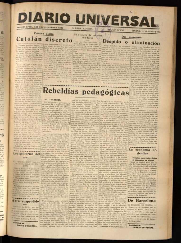 Miniatura de Diario Universal del 21 de agosto de 1933