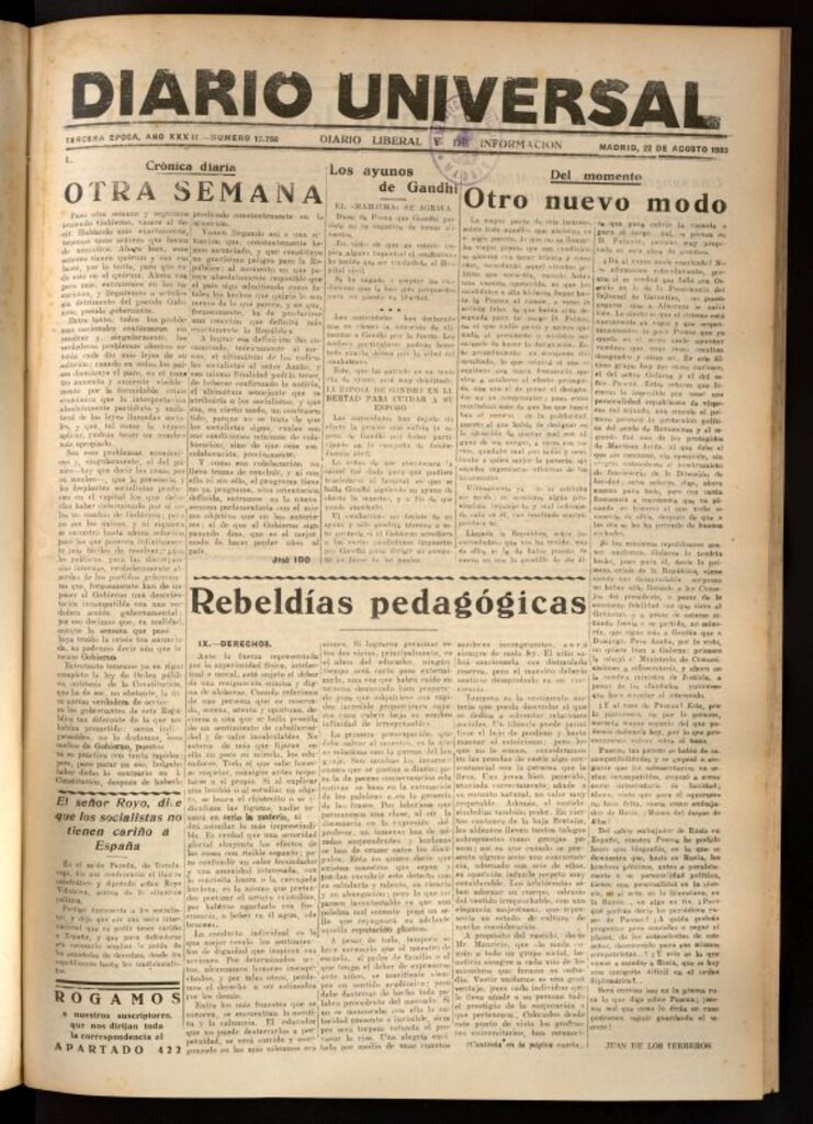Miniatura de Diario Universal del 22 de agosto de 1933