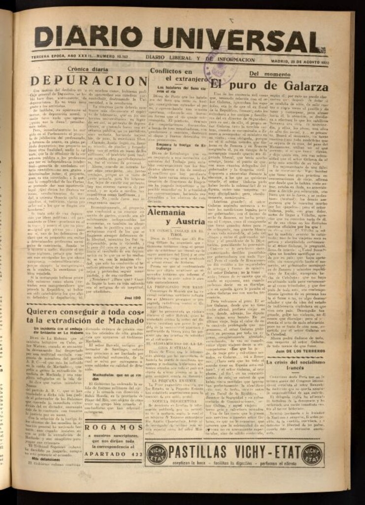 Miniatura de Diario Universal del 23 de agosto de 1933
