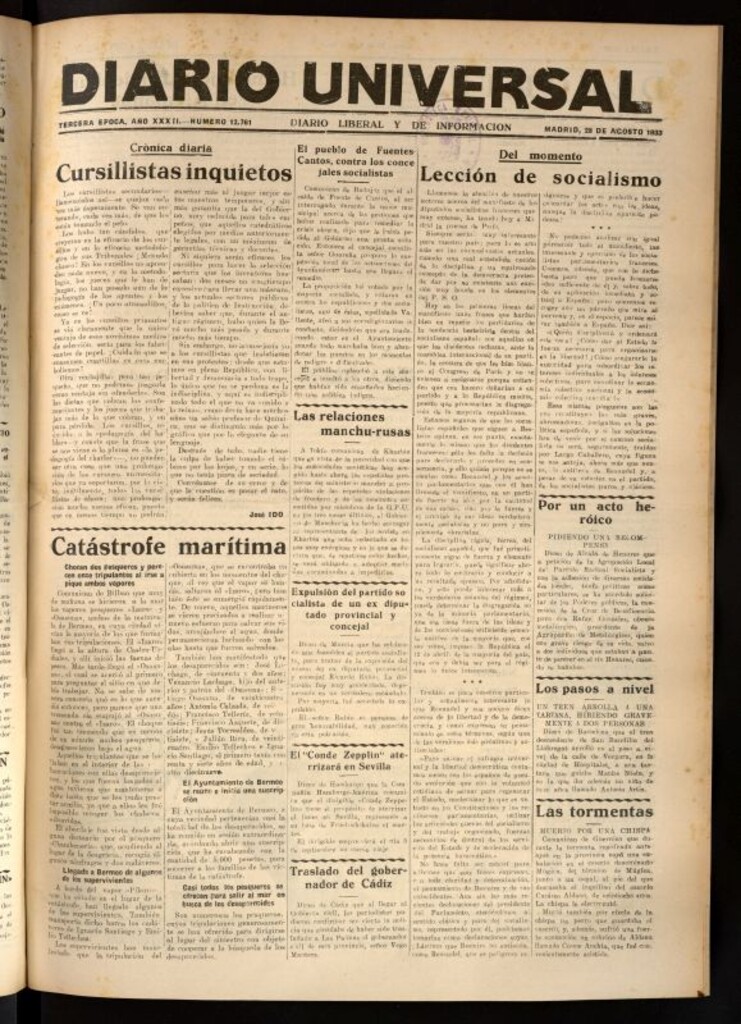 Miniatura de Diario Universal del 28 de agosto de 1933