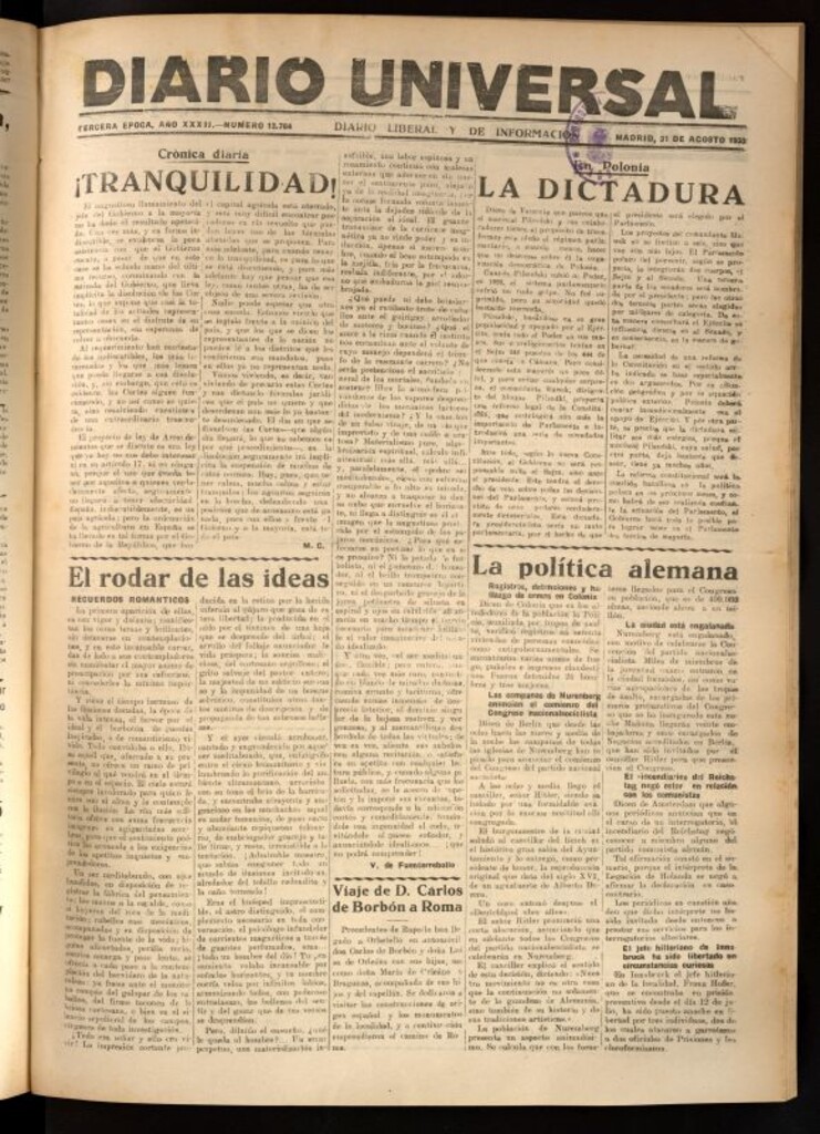 Miniatura de Diario Universal del 31 de agosto de 1933