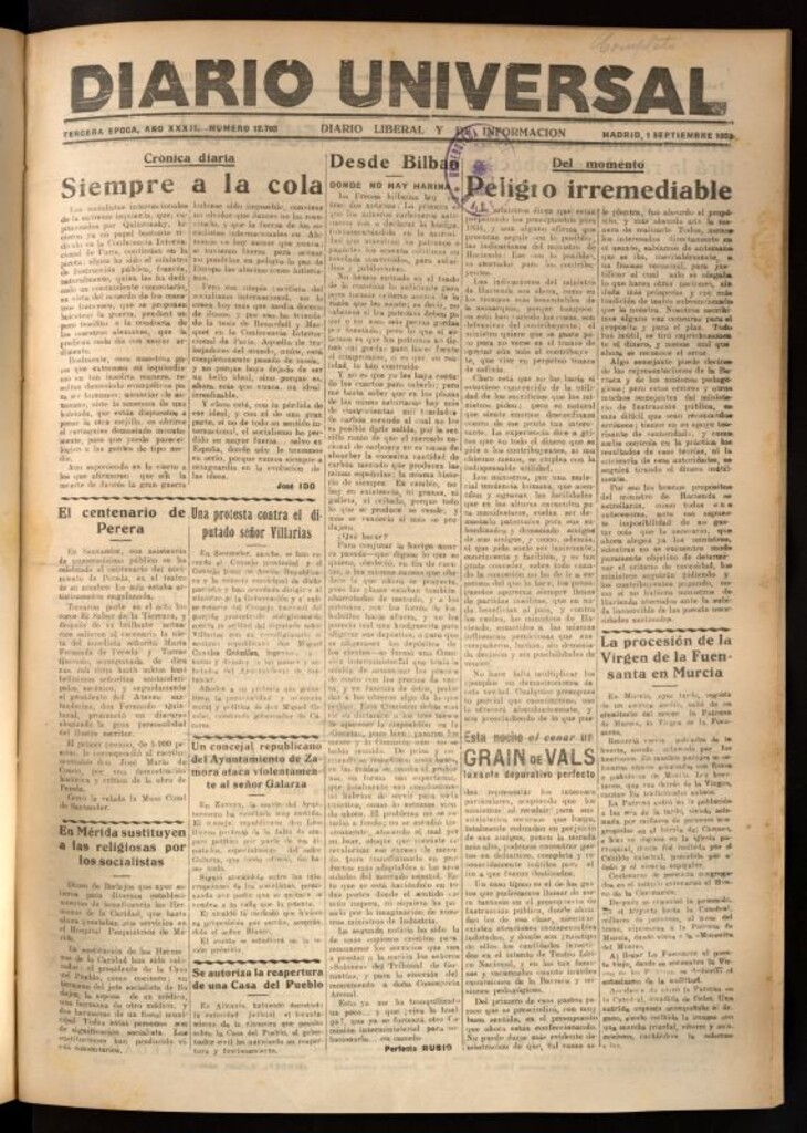 Miniatura de Diario Universal del 1 de septiembre de 1933