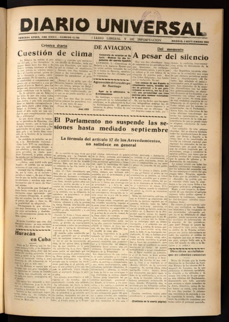 Miniatura de Diario Universal del 2 de septiembre de 1933