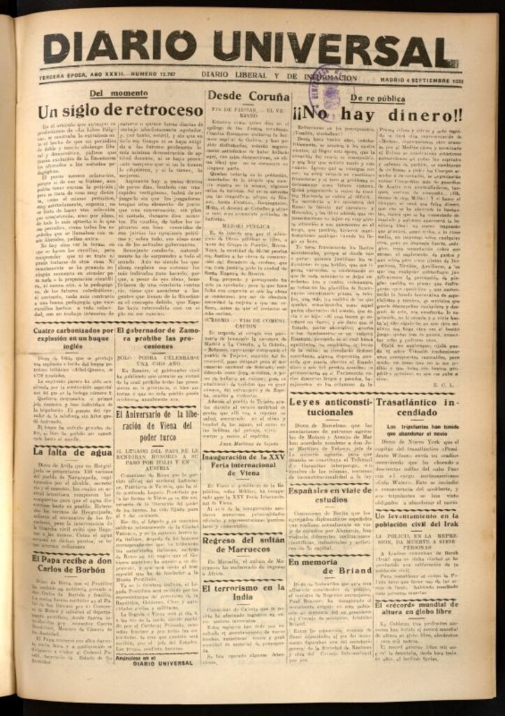 Miniatura de Diario Universal del 4 de septiembre de 1933