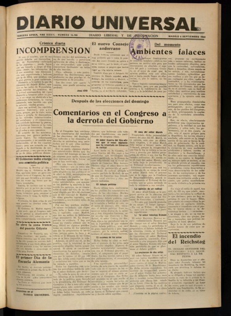 Miniatura de Diario Universal del 6 de septiembre de 1933