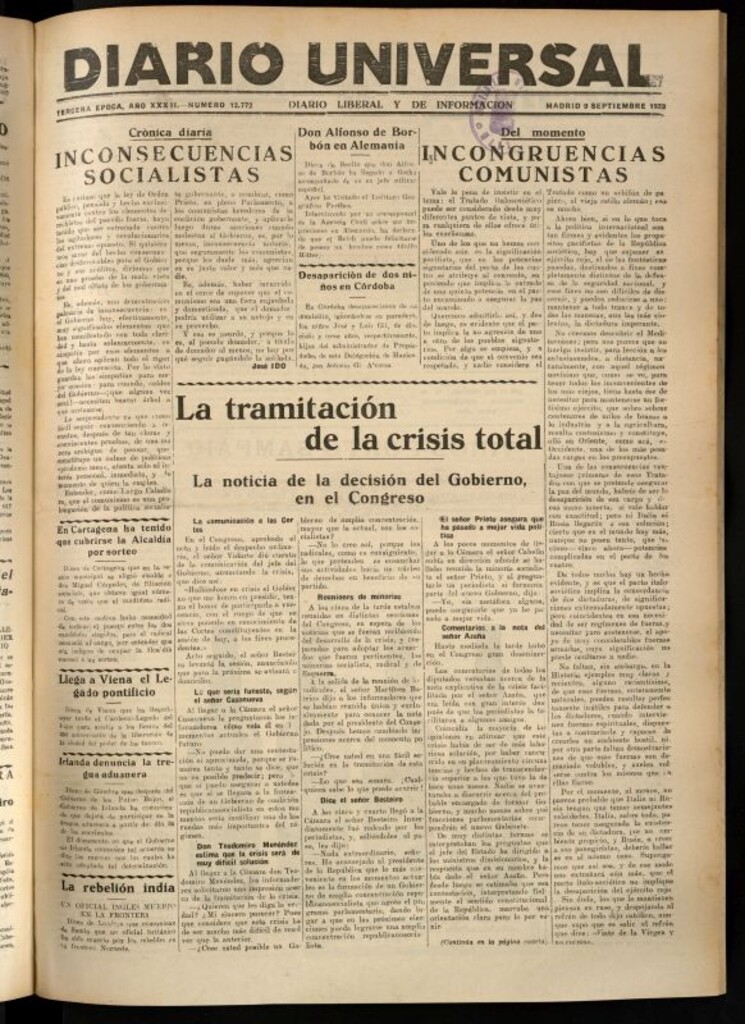 Miniatura de Diario Universal del 9 de septiembre de 1933