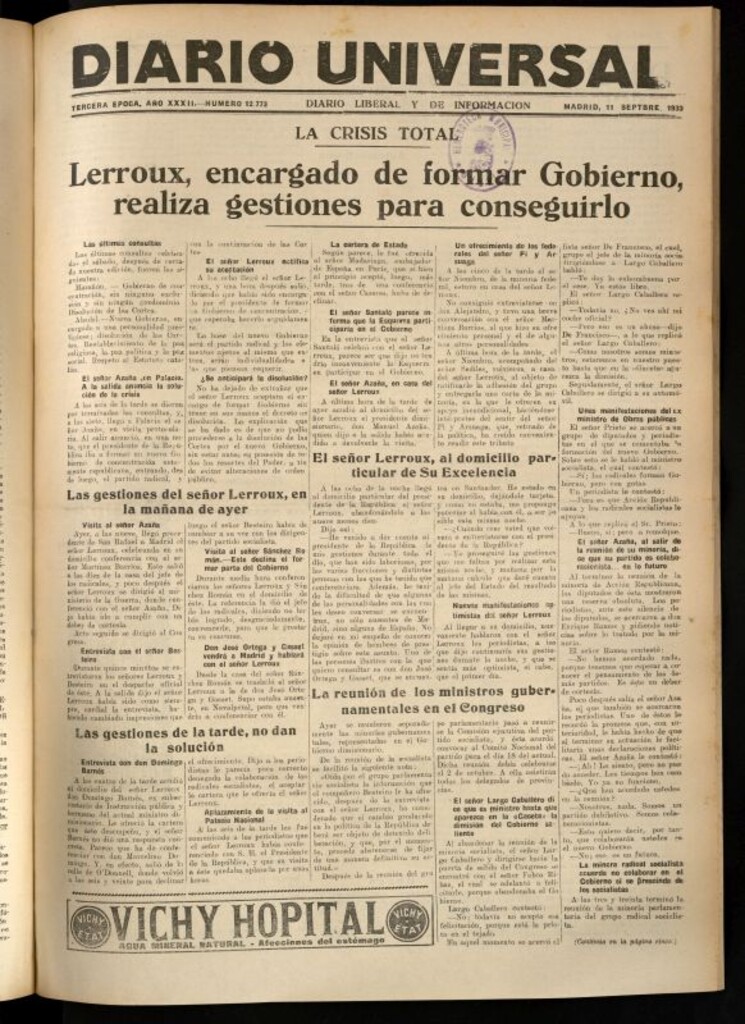 Miniatura de Diario Universal del 11 de septiembre de 1933